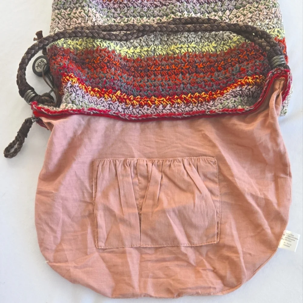 The Sak Sakroots Happy & Free Multi Colored Crocheted Hobo Shoulder Handbag